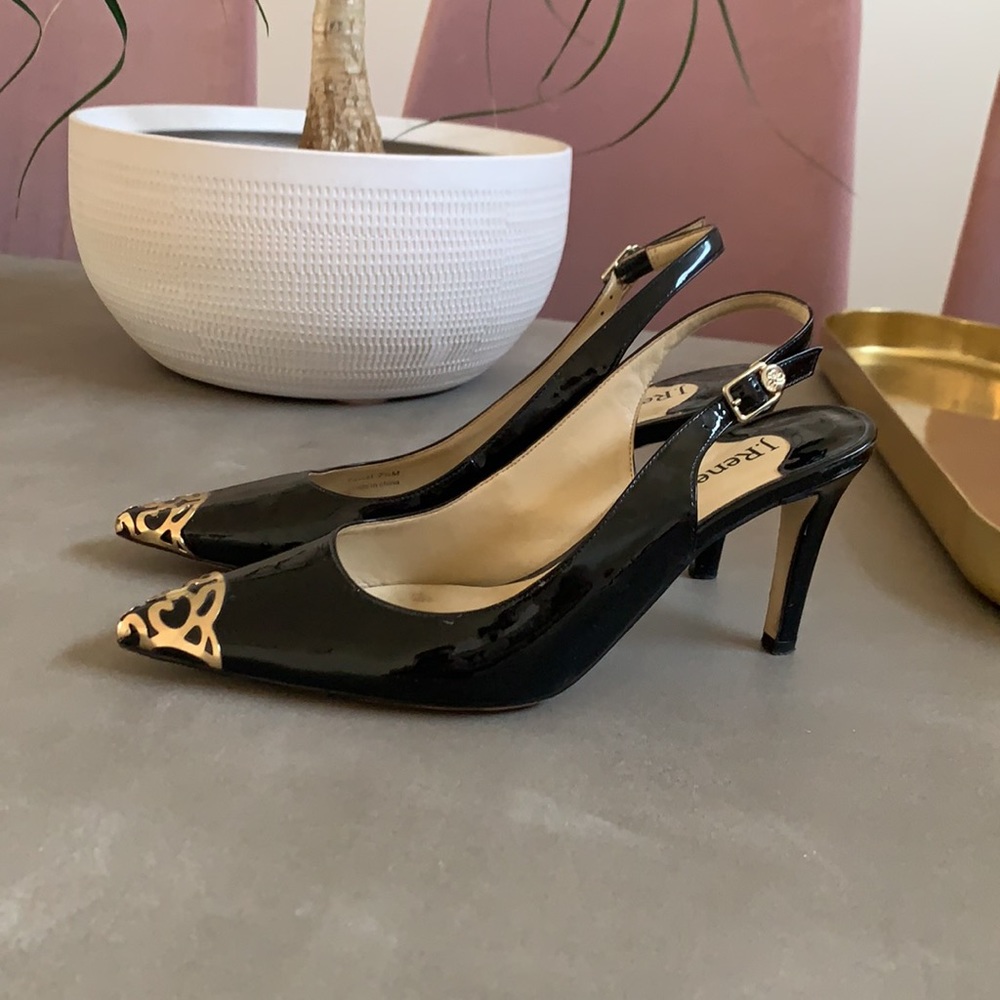 Black Patent Heels with Gold Toe Cap